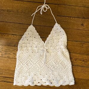 White Crochet Halter Top S